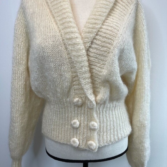 Vintage WOOF DESIGN NEWFOUNDLAND Fuzzy Knitted Sweater Cardigan Mohair Wool - Picture 10 of 12